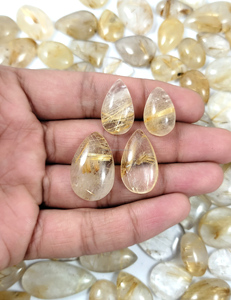 Venta al por mayor de gemas naturales sueltas Radha Arts, gemas curativas de rutilo dorado CABS, cristal ovalado de 20-35 mm para anillos, colgantes y joyería DIY. - Product Image 4