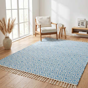 <b>Large</b> Cotton Area Rug Solid Color Eco-friendly Flat Weave Low Pile Natural Beige Tone 8x10 Living Room Rug Non Slip Rug Bedroom - Product Image 3