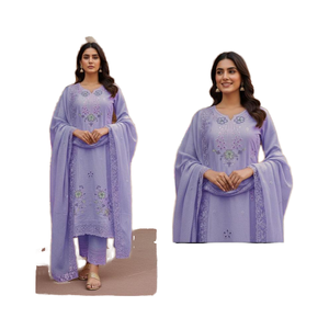 Elegante Conjunto de Shalwar Kameez de Viscosa Cristalina sin Arrugas con Bordado, Dupatta de Organza Pesada Fluida, Diseños Étnicos Modernos - Product Image 1