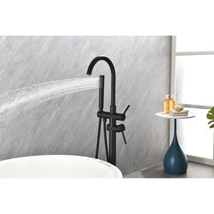 Rubinetto per vasca da bagno a pavimento ad alta portata con doccetta e beccuccio girevole - Rubinetti per vasca e doccia a pavimento - Product Image 4