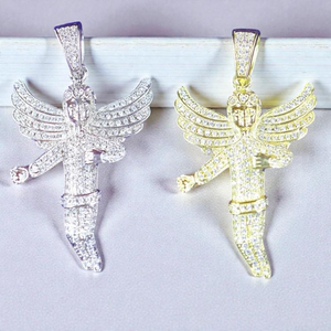 Collar Hip Hop con Colgante de Ángel Iced Out, Plata, con Diamantes de Moissanita, Alas Detalladas, Joyería Brillante - Product Image 2