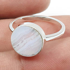 Round Cut Natural Blue Lace Agate Gemstone <b>Ring</b> Crafted From 925 Sterling Silver Unique Cocktail <b>Boho</b> <b>Ring</b> At Wholesale Price - Product Image 6