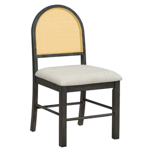 Chaise de salle à manger Arsinta en teck massif de qualité avec dossier et coussin en rotin pour usage intérieur. - Product Image 1