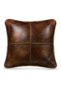 Brown Leather Square Throw Pillow 20x20in Home Decor Cushion - Product Image 2