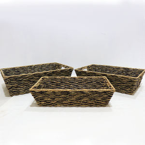 Seagrass <b>Storage</b> <b>Baskets</b> <b>Rectangular</b> Nesting Tray with Integrated Handles For Organization - Product Image 3