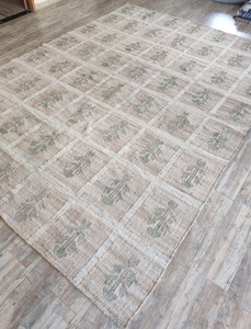 Handwoven Natural Jute Kilim Area <b>Rug</b> with Green Floral Grid Pattern Eco-Friendly Medium Pile Carpet for Living Room - Product Image 1