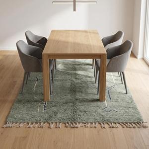 Tapis de luxe vert sauge noué à la main en laine, motif floral, poils plats, style marocain, tapis classique à franges MIRZAPUR ART PALACE - Product Image 4
