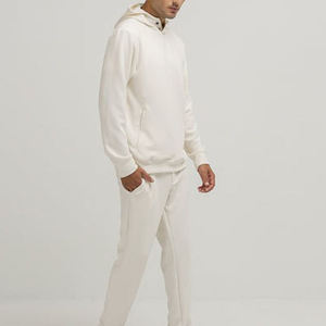 <b>Men's</b> <b>Cream</b> Hooded Sweatshirt Regular Fit Solid Color Casual Pullover Cotton Knitted Autumn Wear - Product Image 4