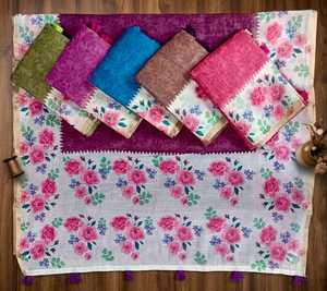 Sari en soie et lin Kanika avec bordure dorée, coupe 6,30 m, pour fêtes et occasions traditionnelles, drapé ethnique, avec chemisier assorti non cousu - Product Image 5