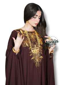Venta al por mayor AWAIS HOUSE - Conjunto de lujo de 2 piezas para mujer musulmana, modesto, sencillo, de gasa lisa con cuentas, caftán largo hasta el suelo, corte en A, cuello en V - Product Image 3