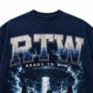 เสื้อยืดพิมพ์ลาย RTW Ready To Win แขนสั้น คอกลม สำหรับผู้ชาย สไตล์ลำลอง สตรีทแวร์ สีน้ำเงิน ผ้าเจอร์ซีย์คอตตอน - Product Image 2