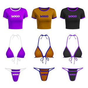 Ensemble de bikini triangle uni pour femme, deux pièces, sexy, à nouer sur le côté, col rond, avec armatures, string, coupe haute, séchage rapide, anti-UV, OEM - Product Image 5