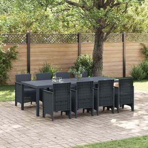 Ensemble de salle à manger de jardin en polypropylène anthracite 9 pièces, résistant aux intempéries, mobilier d'extérieur au design contemporain - Product Image 1