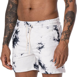 <b>Men's</b> <b>Tie</b> Dye Board Shorts White <b>Black</b> Drawstring Quick Dry Casual Swimwear Short Length Mid Waist Cotton Beach Wear - Product Image 5