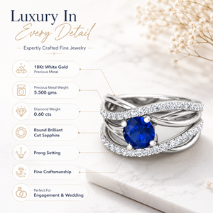 18K White Gold Diamond Sapphire Ring | Round Brilliant Cut Prong Set Gemstone | Women's Engagement Wedding Fine Jewelry Ring - Product Image 5