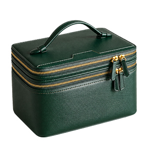 Bolsas de Cosméticos de Cuero Genuino Vintage al por Mayor de Fábrica, Organizador de Maquillaje con Cierre, Bolsa de Viaje para Belleza de Gran Capacidad - Product Image 1