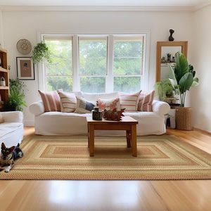 Alfombra de yute personalizada de múltiples formas con borde festoneado, tejida a mano, para sala de estar, dormitorio, hoteles y espacios comerciales. - Product Image 1