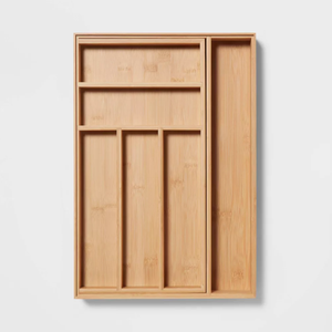 Bamboo Rectangle <b>Storage</b> Tray <b>with</b> 4 Compartments Minimalist Design for <b>Table</b> Organization Unfinished Wood Organizer - Product Image 1