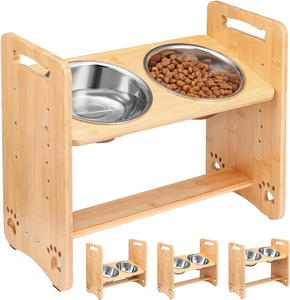 Bols pour chien en bois durables avec support double en acier inoxydable, design élégant surélevé, taille personnalisable - Product Image 5