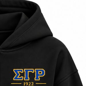 Sweat-shirt en molleton noir à fermeture éclair intégrale avec broderie ETP 1922 bleu or et lettres grecques personnalisées, avec poche kangourou - Product Image 4