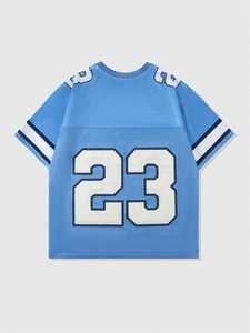 Camiseta Deportiva de Fútbol Americano Azul Cielo con Pedrería para Mujer, Malla Transpirable de Poliéster, Cuello en V, Estilo Urbano, Número Brillante, OEM - Product Image 3