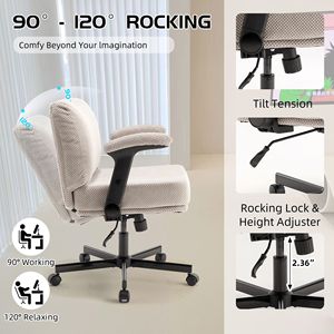 Sedia da Ufficio Girevole Regolabile con Seduta Ampia a Gambe Incrociate, Cuscino Spesso, Braccioli Ribaltabili, Tessuto Confortevole, Ruote e Maniglia in Nylon - Product Image 5