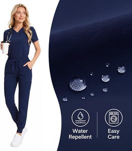 Ensemble de blouses médicales bleu marine pour femmes, manches courtes, col en V, tricot en coton et polyester, uniforme d'hôpital pour les professionnels de la santé - Product Image 3