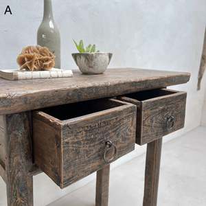 Antique Console <b>Table</b> Foster Rustic Solid Elm Two Drawer <b>Narrow</b> <b>Hallway</b> Entryway Altar Stand Wabi Sabi Living Room Furniture - Product Image 6
