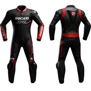 Ducat Black <b>Red</b> Men One-Piece Cowhide Leather Motorcycle Racing <b>Suit</b> Waterproof Breathable Windproof Custom CE Armored Motorbike - Product Image 1