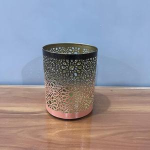 Cylinder Iron Votive <b>Candle</b> <b>Holder</b> with Laser Cut Floral Pattern Home Decoration - Product Image 1