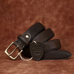 Cinturón cuadrado de piel de vaca ecológica con hebilla de pin, estilo vintage de doble cara, a la moda, con hilo de coser de cobre, para jeans. - Product Image 2