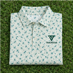 Camisa Polo Trackstar para Hombre, Color Verde Menta, Estampado de Hojas Abstractas, Manga Corta, Cuello con Botones, Camisa Casual de Golf, Logotipo Personalizado - Product Image 6