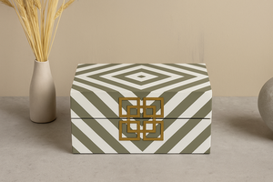 Caja de laca MDF Rectangular duradera hecha a mano, patrón geométrico de Chevron, acento dorado, joyería de almacenamiento decorativa moderna de lujo para el hogar - Product Image 5