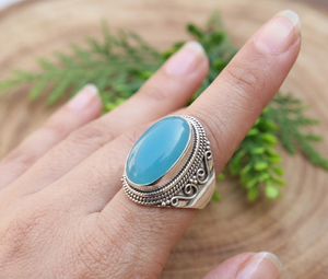 Blue Chalcedony Vintage Statement <b>Ring</b> 925 Sterling Silver Rose Gold Yellow Gold Plated Handmade Boho Jewelry <b>for</b> <b>Men</b> Unisex Her - Product Image 2
