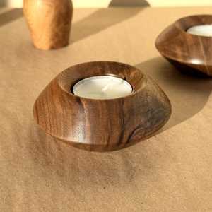 Natural Wood <b>Tea</b> Light Holder Decorative Handmade Bowl Style Candle <b>Stand</b> for Farmhouse and Rustic Interiors - Product Image 1