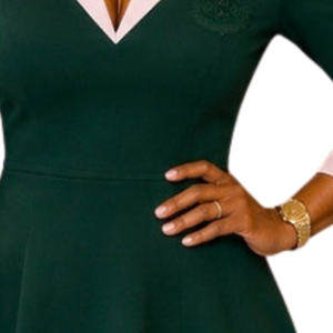 Vestido Midi Verde Elegante de Manga Larga, Tejido Natural, para Mujer, Casual, Profesional, para Oficina, Reuniones, Eventos y Fiestas - Product Image 5