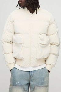 Customized <b>Men's</b> <b>White</b> Puffer Jacket Stand Collar Windproof Zipper Closure Casual Winter <b>Coat</b> Thick Polyester Filling Regular - Product Image 3