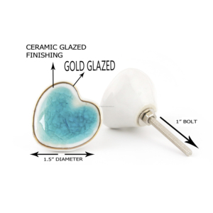 Handmade Blue <b>Ceramic</b> Heart Cabinet <b>Knob</b> | Gold Alloy <b>Drawer</b> Door Handles Kitchen Bedroom Furniture Home Decor Hardware Set of 3 - Product Image 2