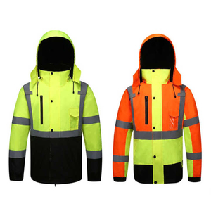 Reflective Hooded Canvas Winter <b>Jacket</b> High Visibility Water Resistant Night Vision Safety Waterproof Construction <b>Worker</b> Men's - Product Image 1