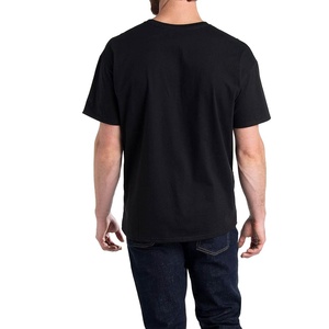 เสื้อยืดสีดำทรงโอเวอร์ไซส์สำหรับผู้ชาย ผ้าฝ้ายทอ 100% แบบเรียบ  รับปักโลโก้ด้านหน้า พิมพ์ลาย  ขายส่ง - Product Image 2