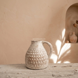 Garra Jug S, Pichet, Vase et Urne décorative en terre cuite rustique, blanc et marron, texturé, artisanal, vente en gros - Product Image 3