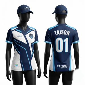 180 GSM Interlock Polyester Women Snooker jersey Navy <b>White</b> Sky Blue Panel Custom Sublimation Logo - Product Image 1