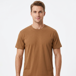 Camiseta de algodón de manga corta con cuello redondo de color liso para hombre, top informal de punto liso, mezcla de poliéster/algodón, talla grande, Bangladesh - Product Image 4