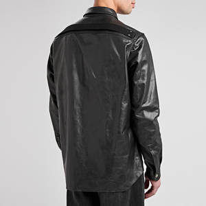 Camisa de Cuero Negra para Hombre, Manga Larga, con Botones y Dos Bolsillos en el Pecho, para Todas las Temporadas - Product Image 3