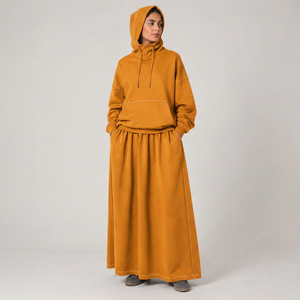 Ensemble jupe longue et sweat à capuche musulman pour femme, tenue islamique modeste 2 pièces, en Spandex/Polyester, infroissable - Product Image 3