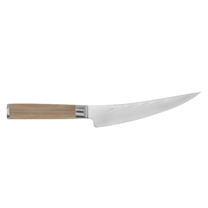 Cuchillo de filetear de 6 pulgadas con hoja curva de acero de Damasco y mango de madera Pakkawood rubia para deshuesar, recortar y rebanar pescado y carne. - Product Image 1