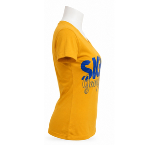 เสื้อยืดแขนสั้นคอกลมสีน้ำเงินทอง ตราสัญลักษณ์ Sigma Gamma Rho สำหรับผู้หญิง ทรงเข้ารูป ใส่สบาย ระบายอากาศได้ดี เป็นมิตรต่อสิ่งแวดล้อม เหมาะสำหรับฤดูร้อน - Product Image 2