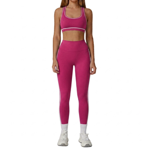 Ensemble de yoga 4 pièces vert lime, legging taille mi-haute, brassière de sport dos nageur, bordure contrastante sans couture, longueur intégrale, grande taille, respirant - Product Image 4