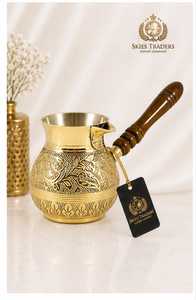 Luxury Gold Plated Hammered Turkish <b>Coffee</b> Pot Small Milk <b>Warmer</b> Briki Pot with Crystal Knob Lid - Product Image 2