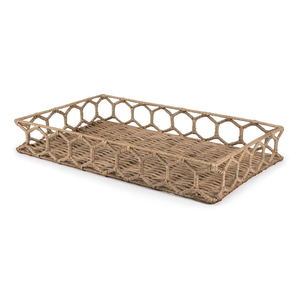 Handwoven Oversized Rattan <b>Tray</b> with Metal Handles Whitewashed Decorative Serving <b>Tray</b> for Coffee <b>Table</b> & Ottoman On Sale - Product Image 3